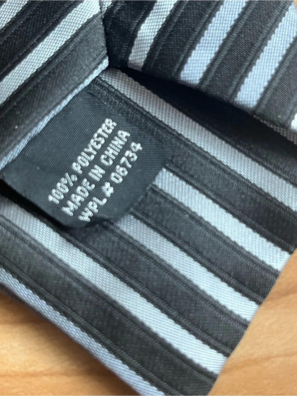 Boys Black Gray Striped Pre-Tied Adjustable Necktie